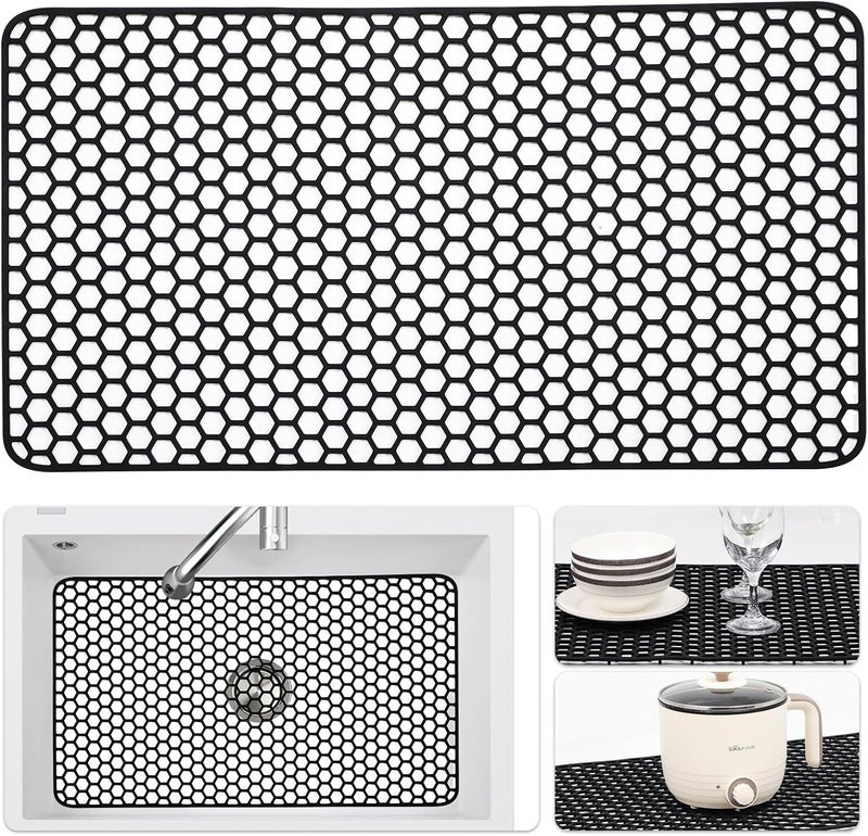 Bestjing Silicone Sink Protectors for Kitchen Sink - 26"x 14" Kitchen Protector Accessory, Non-Slip Heat Resistan Mat for Bottom of Farmhouse Stainless Steel Porcelain, Dishwasher Safe (Black) - Image 1